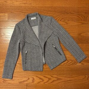 Calvin Klein Tweed Moto Jacket Blazer Blue Black Gray Pockets Fly Away Small